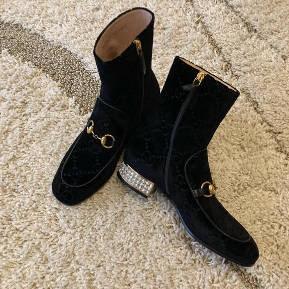 FINAL PRICE. BNIB Gucci Monogram Velvet Boot with Rhinestone Heels - Picture 5 of 6